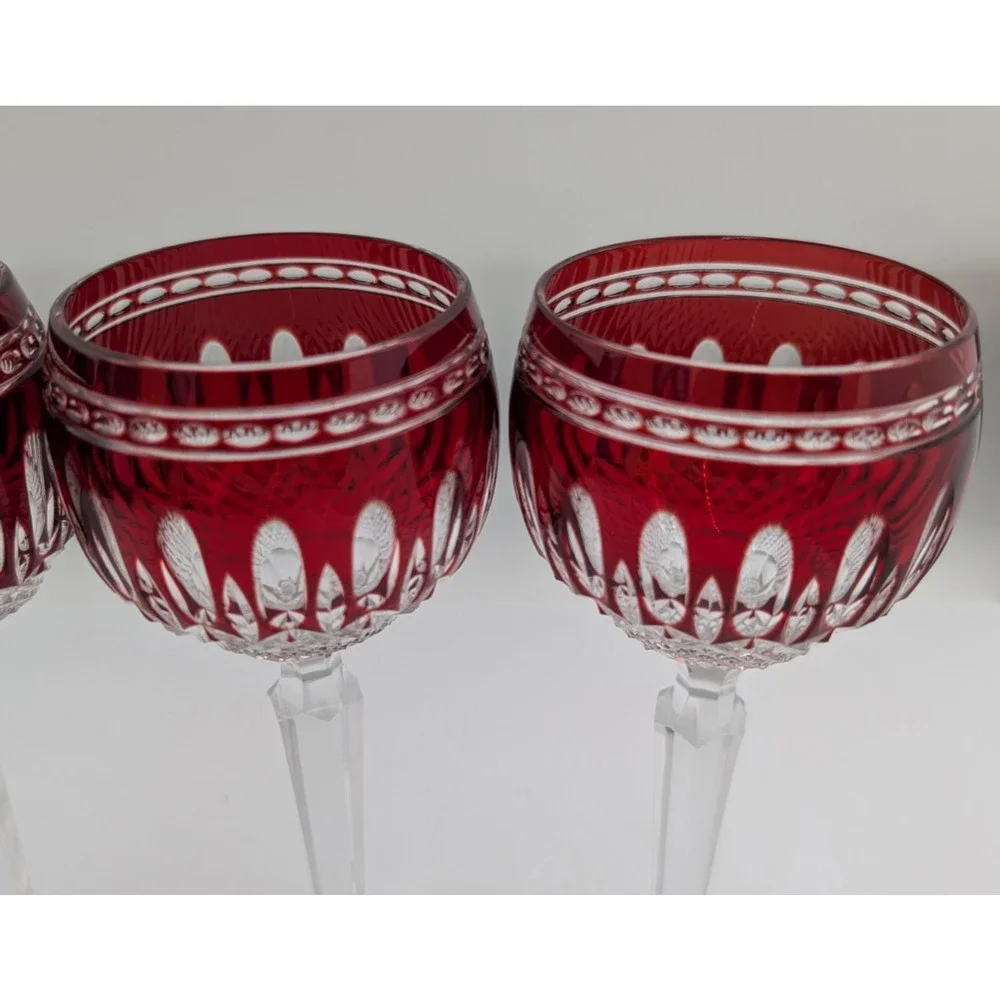 Waterford Crystal Clarendon Ruby Red Wine Hock Glass Set of 4 Glasses 8